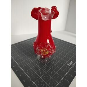 Red Tivoli Vase with Applied Glass Fiore Flower 7.5 Inch White inside *Read Desc